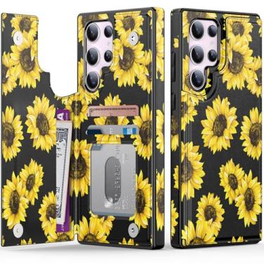 Imagem de LETO Capa carteira para Samsung Galaxy S25 Ultra - Flip Folio Leather Kickstand - Designs de flores elegantes - Suporte para cartão de crédito - Capa protetora para telefone para mulheres e meninas