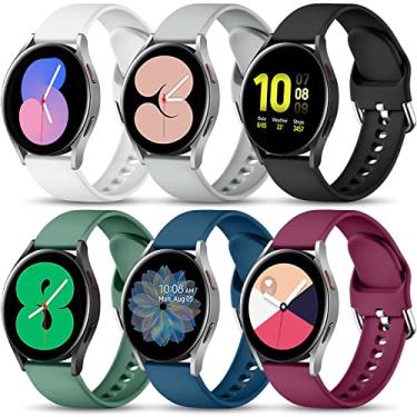 Imagem de Lerobo Pulseira esportiva de silicone macio de 20 mm compatível com Samsung Galaxy Watch 7 6 5 4/Active 2 de 40 mm e 44 mm/Watch FE/Watch 6 4 Classic de 43 mm, 47 mm, 42 mm e 46 mm, pacote com 6 20 mm