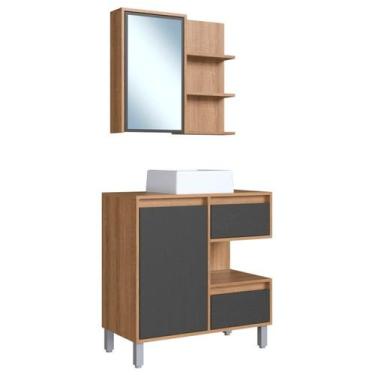 Imagem de Gabinete 80 cm Espelheira e Cuba Branca CJ2001 Mell Grafite FAEM - Mil