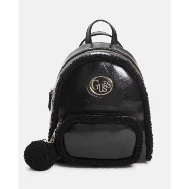 Imagem de Mochila Pequena Guess Gina Sherpa Preta Modelo Conversível