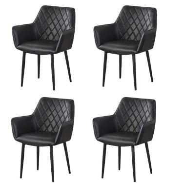 Imagem de Kit 4 Cadeiras com Braços Marrakesh Fratini Estofado Matelassê (PU) Preto Base Aço Carbono Preto
