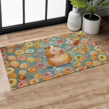 Imagem de MIEPOS Tapete de porta interno fofo para hamster divertido, capacho de donut colorido, 75 x 43 cm, tapete de borracha antiderrapante, tapete de entrada, para sala de estar, escritório, trailer,
