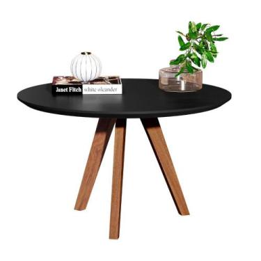 Imagem de Mesa Centro Redonda Sala Estar Com Pé Madeira Luxo Rustica - Moveis De