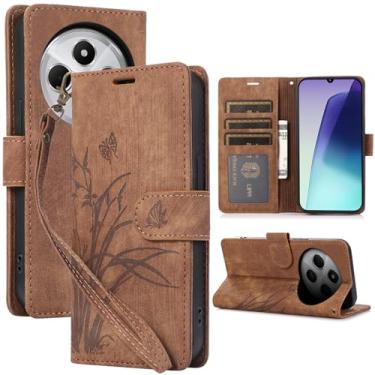 Imagem de MRRSIWEI Capa carteira para Xiaomi Redmi 14C 4G / Poco C75, borboleta floral em relevo PU couro magnético capa flip com suporte para cartão capa para Xiaomi Redmi 14C 4G. Borboleta marrom