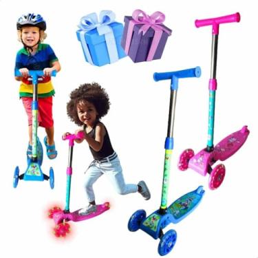Imagem de 2 unidades Patinete Irado Infantil 3 rodas dobrável brinquedo crianças Presente Natal menino 5 Anos Suporta até 40kg (1 Rosa e 1 Azul)