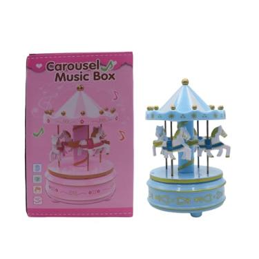 Imagem de AIBEARTY Caixa de música carrossel fofa criativa com roda-gigante giratória para meninos e meninas, caixa musical rotativa de 4 cavalos, presente para meninas, filha, aniversário, festival de Natal