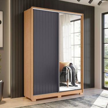 Imagem de Guarda-roupa 2 Portas de Correr com Espelhos Frizatto Freijó/Off White/Titanium