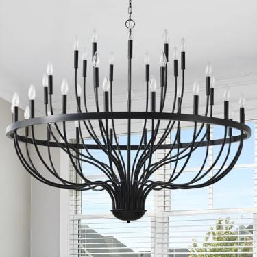 Imagem de ZBMYRBZJ Lustre Preto 36-Light Industrial Ferro Vela Lustre Moderno Suspenso Lustres De Fazenda Luminárias Pendentes Para Sala De Jantar Quarto Sala De Estar Cozinha Ilha Hall De Entrada Lâmpada E12