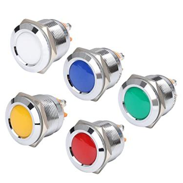 Imagem de APIELE Luz indicadora 22 mm 2,2 cm à prova d'água IP67 lâmpada de sinal de metal 12 V AC/DC LED Pilot Dash lâmpada côncava vermelho verde azul amarelo branco 5 peças para carro, caminhão, barco (multicolorido, 22 mm)