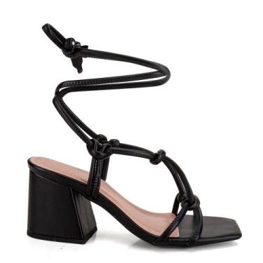 Imagem de Sandália Feminina Amarração Salto Bloco -767 - Elefante colore, Preto,