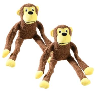 Imagem de KIT 2 MACACOS GRANDES DE PELÚCIA Brinquedo Mordedor Macaco Interativo com Apito Som para Cachorro Pet