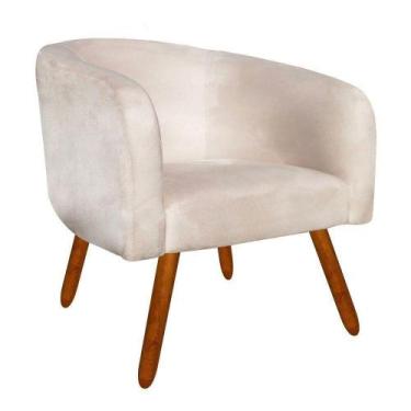 Imagem de Poltrona Stella Suede Bege Pés Palito Castanho Drossi - CASA DO PUFF