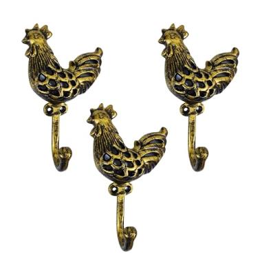 Imagem de Conjunto de 3 ganchos de ferro fundido em forma de galo para decoração de arte de parede - cabides em forma de galo e porta-chaves - cabide de roupas e mochila - ganchos para casaco, decoração de casa