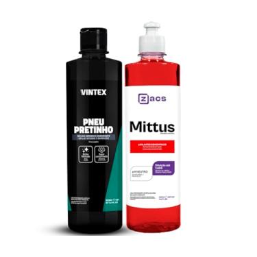 Imagem de Kit Mittus Shampoo Automotivo Limpeza Suave 500ml Zacs + Pneu Pretinho Brilho Molhado 500ml Vintex