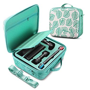 Imagem de Capa de kit portátil EVA com revestimento rígido TNP para Nintendo Switch New Horizon Animal Leaf Crossing, Switch Lite, Joy-Cons, Docking Station, Adaptador AC, Cabo HDMI, Cartucho de jogo, Bolsa de armazenamento