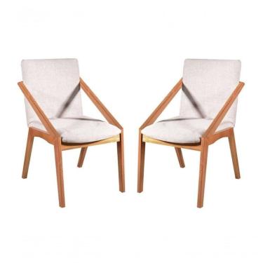 Imagem de Kit 2 Cadeiras Madeira Maciça Estofada Com Braço - Lírio - Harmonia Salas