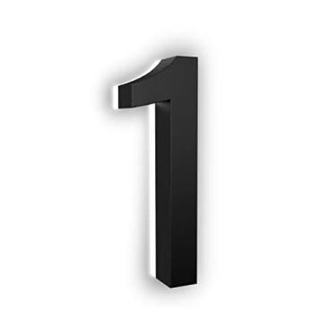Imagem de LN LUMANUMBERS Número de endereço flutuante com LED retroiluminado ABS-Polymer de 12,7 cm, visual moderno em alta escala, números de casa iluminados, 1, preto, números de endereço iluminados