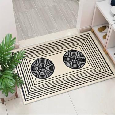 Imagem de Tapete geométrico minimalista preto bege lavável 2x3 tapetes para sala de estar, quarto, moderno, antiderrapante, piso macio, tapete grande para escritório, entrada, banheiro