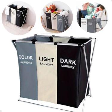 Imagem de Cesto Roupa Suja Organizador 3 Divisórias Multiuso Dobrável - Luatek