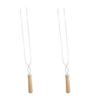 Imagem de 2un Espeto duplo inox cabo madeira churrasco 65cm - Araminas