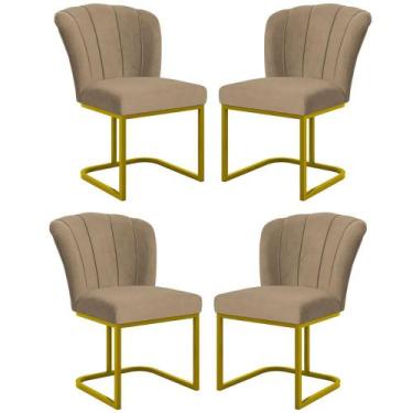 Imagem de Kit 4 Cadeiras Poltrona Flor Pés Metal Dourado Mesa Sala Cozinha - Bal
