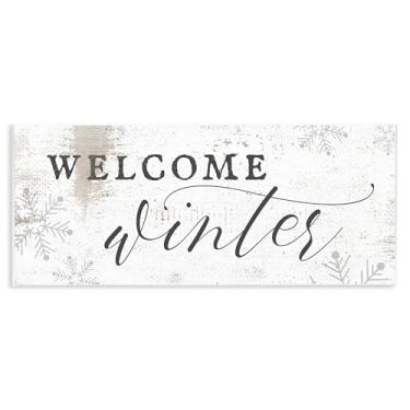 Imagem de Stupell Industries Estampa geométrica de flocos de neve com frase "Welcome", projetado por Daphne Polselli, placa de parede, 17,8 x 43,7 cm, off-white