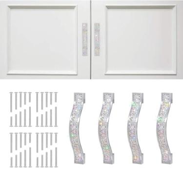 Imagem de MINGZAIQIPEI Puxadores de gaveta de diamante, 4 peças, puxador de cristal cintilante, armário, armário, armário, armário, porta, móveis, puxadores de hardware para casa, cozinha, banheiro (Cor AB, 11