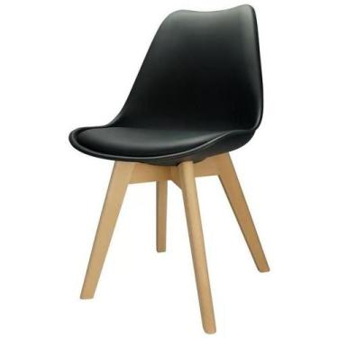 Imagem de Cadeira Leda  Charles Eames, Saarinen Wood Com Almofada Preta - UNIVER