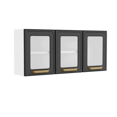Imagem de Armário Aéreo de Aço 3 Portas de Vidro Bella Bertolini, Grafite/Branco