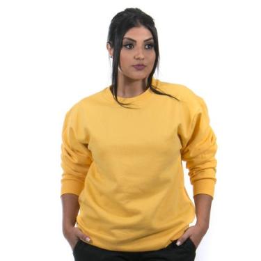Imagem de Moletom Gola Careca Blusa de Frio sem Capuz Lisa Feminino cor Amarelo 