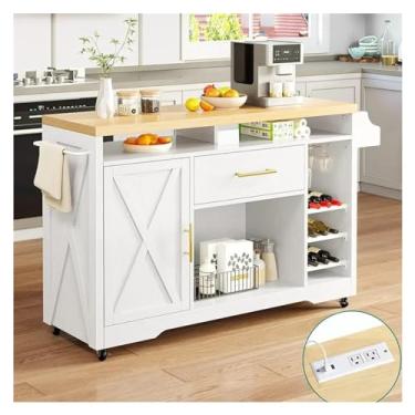 Imagem de Carrinho de Armazenamento Armário portátil de ilhas rolantes sobre rodas, carrinho de armazenamento de cozinha para sala de cozinha, sala de jantar, banheiro Carrinho de Armazenamento