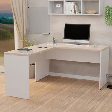 Imagem de Mesa de Canto em L para Escritório 140x150cm Tampo 3cm Carvalho / Branco