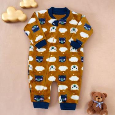 Imagem de Macacão Longo Bebê Pelúcia com Zíper Frontal Era Uma Vez, 3-6M, Carame