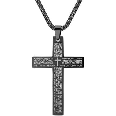 Imagem de EDMIRIA Colar de crucifixo de Jesus de aço inoxidável com cruz de São Bento, pingente de cruz religiosa INRI para homens e mulheres (Design 7), 20 Inches, Aço inoxidável, Sem Pedra Preciosa