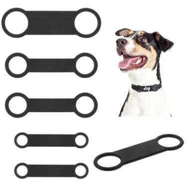 Imagem de 6 peças de substituição de pulseira de borracha para etiquetas deslizantes para cães Identificador de nome personalizado, aço inoxidável preto colorido silicone gato cão crachá 3 tamanhos