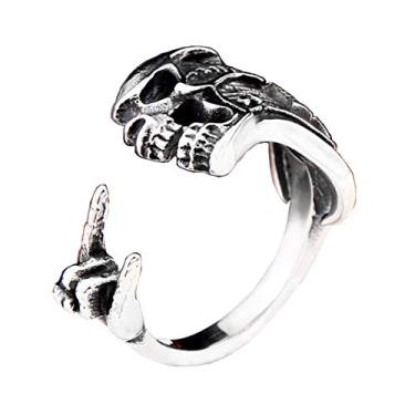 Imagem de ZMY Home Anel de caveira da morte para homens, joias de aço inoxidável, anéis de motociclista, anel de morte assustador, crânio para presentes, Metal, Sem pedra preciosa
