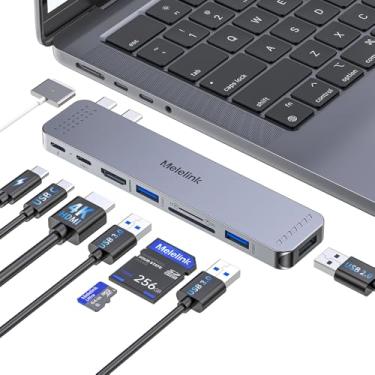 Imagem de Adaptador USB C Hub para MacBook Pro/Air M4 M3 M2 M1 2025-2018 33.0 cm 35.6 cm 38.1 cm 40.6 cm, adaptador multiportas Mac, 8 em 2, acessórios para MacBook Dongle com HDMI 4K, Thunderbolt 3, portas de