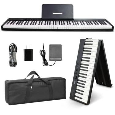 Imagem de AiJoy Teclado de piano de 88 teclas ASP-10F elétrico portátil dobrável com teclado semipesado, suporte de música, pedal de sustentação, bolsa, teclado de música MIDI USB para iniciantes, preto