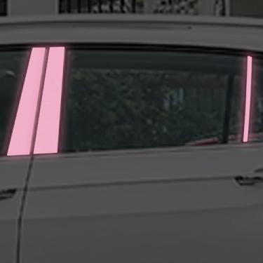 Imagem de 6 peças de adesivos refletivos de carroçaria, decalques refletivos para pilares centrais de carro, adesivo "faça você mesmo", decalque de vinil de aviso noturno (rosa)