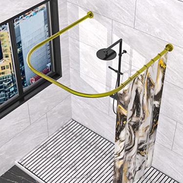 Imagem de Haste de cortina de chuveiro em forma de U, suporte de varão de cortina de chuveiro de aço inoxidável 304 genuíno ajustável com 12 anéis de cortina de chuveiro - ouro U