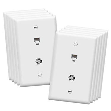 Imagem de ENERLITES Combinação de cabo coaxial para TV / RJ11 placa de parede para entrada telefônica, conector tipo F F81, 6 posições, 6 condutores (suporte de 2 linhas), 1 aparelho, 11,4 cm x 7 cm, 6661-W-10 peças, branco (pacote com 10)