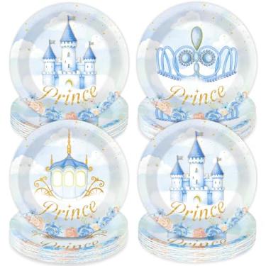Imagem de Qyeahkj 60 peças de artigos de festa de príncipe floral castelo prato de papel prato de jantar 18 cm conjunto de utensílios de mesa azul sonhador princesa castelos lembrancinhas de aniversário para