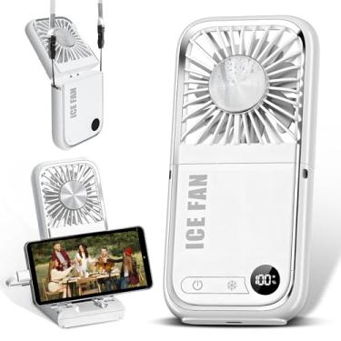 Imagem de Ventilador portátil, ventilador portátil atualizado, dobrável, ventilador de pescoço 5 em 1, ventilador de mão, ventilador de mesa, carregador portátil de 3000 mAh, suporte de telefone, ventiladores