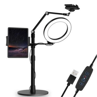 Imagem de Suporte para Tablet com Ring Light SupeDesk - 8 LEDs - 3 em 1