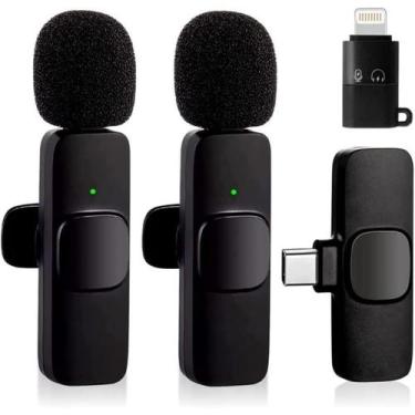 Imagem de Kit 2 Microfones Sem Fio P/ Celular Tipo-C Redução Ruído Plug Play P/ 