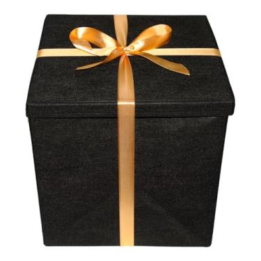 Imagem de Caixa De Presente Luxuosa Extra Grande Premium Preta com Laço de Cetim Dourado