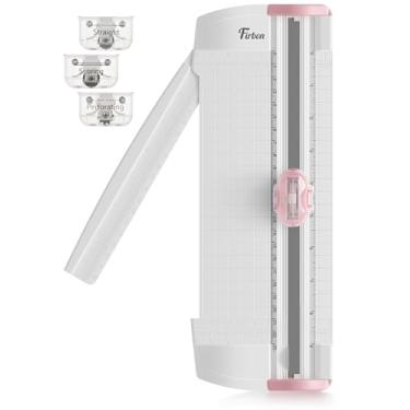 Imagem de Firbon Cortador de papel 3 em 1, Aparadores de papel A5 pequenos compactos com lâminas de corte reto, pontuação e perfuração para artesanato de álbuns, papel, cupom, etiqueta, papelão (rosa)