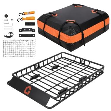 Imagem de Suporte de bagageiro universal para tejadilho 139 x 91 x 12 cm com rede de carga, bolsa de carga impermeável, suporte de bagagem com extensão para caminhões universais, capacidade de 90 kg