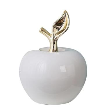 Imagem de JJaydaily Decoração de maçã de cerâmica de luxo - Estatueta de maçã vermelha, decoração de mesa elegante para o Natal, Ação de Graças, cozinha, sala de jantar, peça central de fazenda moderna (branca)