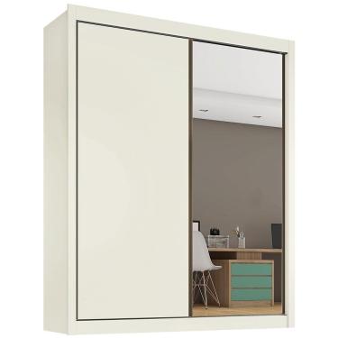 Imagem de Guarda-Roupa Móveis Europa Zurique Flex Com Espelho, 2 Portas De Correr E 4 Gavetas Off White E Brauna